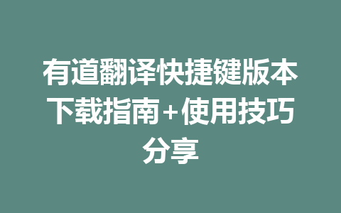 有道翻译快捷键版本下载指南+使用技巧分享 一