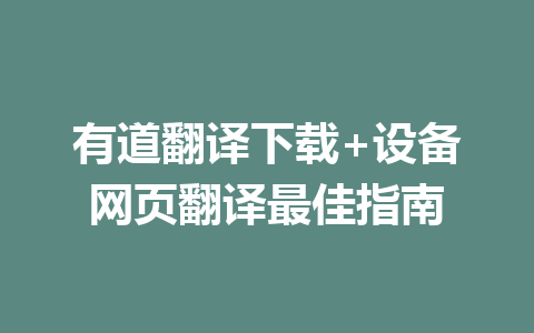 有道翻译下载+设备网页翻译最佳指南 一