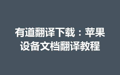 有道翻译下载：苹果设备文档翻译教程 一