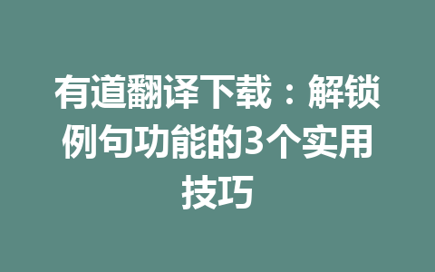 有道翻译下载:解锁例句功能的3个实用技巧 有道翻译下载:解锁例句功能的3个实用技巧 一