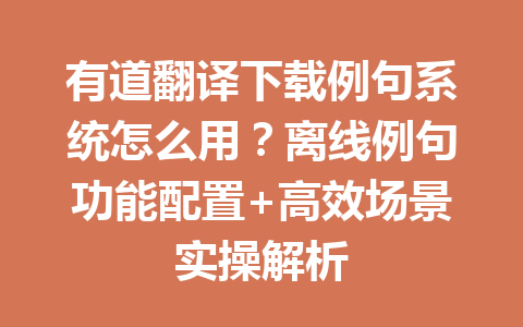 有道翻译下载例句系统怎么用？离线例句功能配置+高效场景实操解析 一